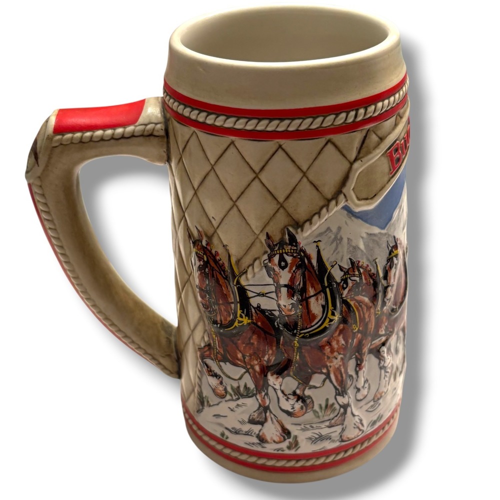 Vintage Budweiser 1985 Holiday Beer Stein Clydesdales Winter Scene A Series - Picture 3 of 6